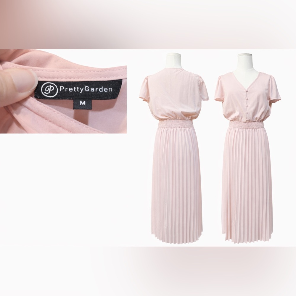 ✨ PrettyGarden Blush Pink Pleated Maxi Dress – Size M (Romantic & Flowy) ✨